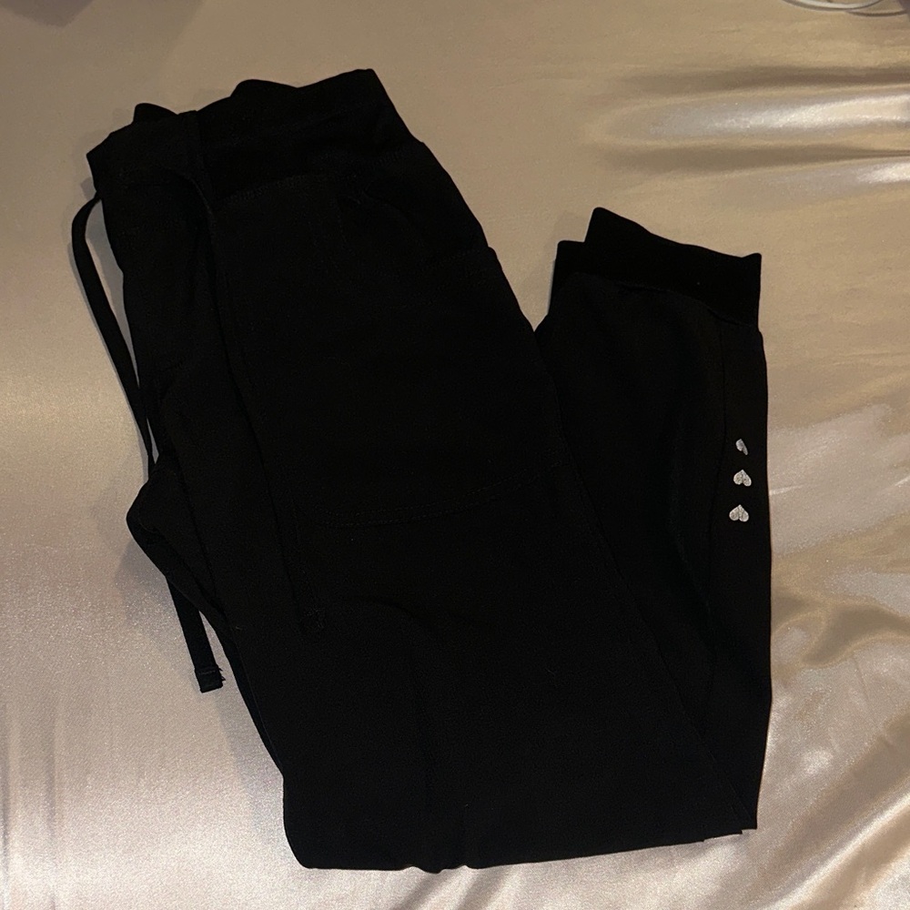 Black Jogger Pants with Heart Accents